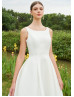 Bateau Neck Ivory Satin Lace Simple Wedding Dress